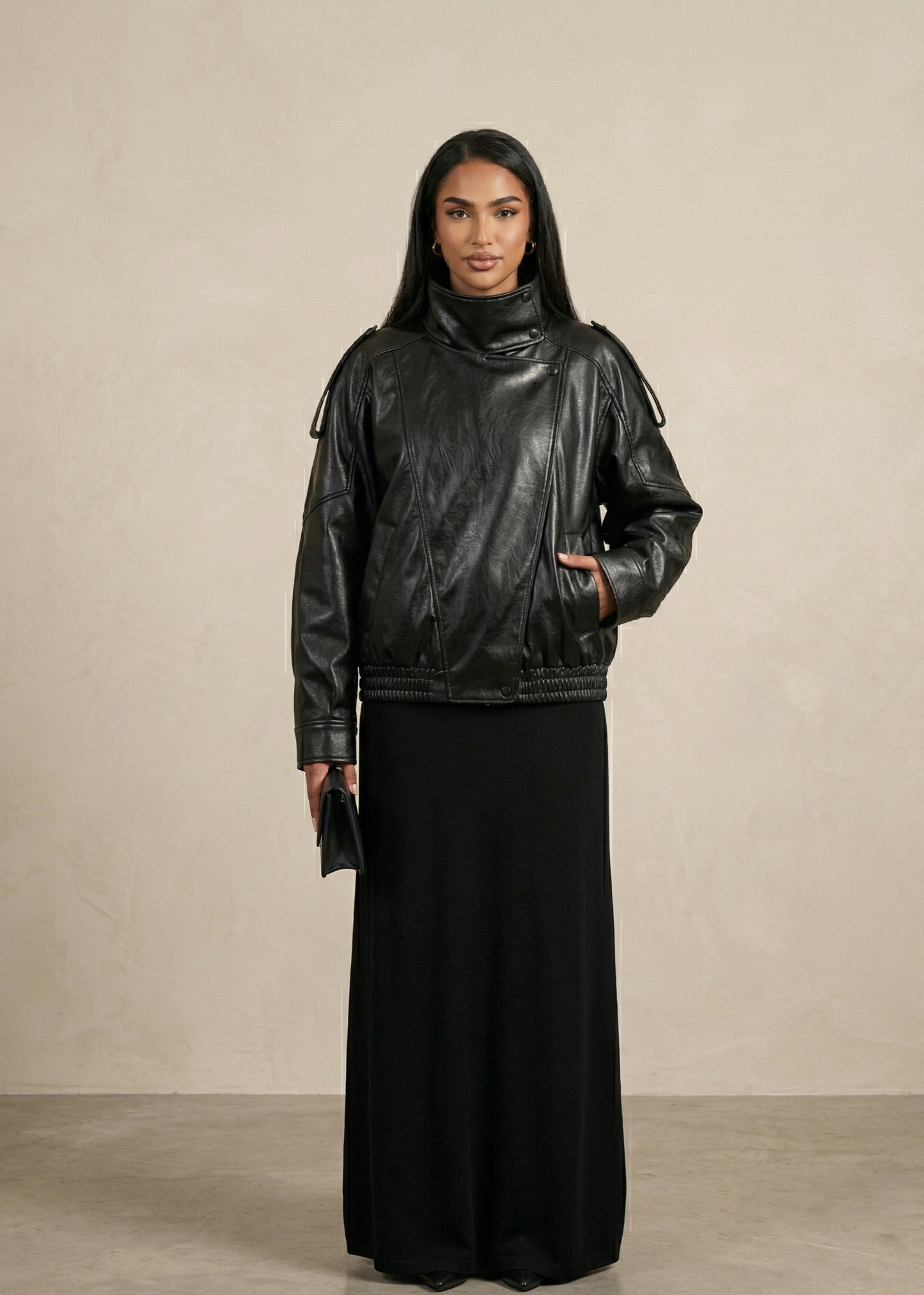 "Clara" Oversize Lederjacke mit Stehkragen