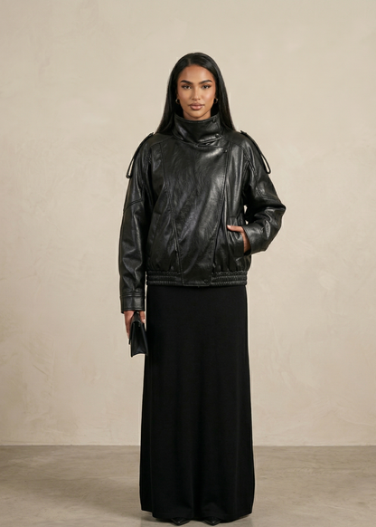 "Clara" Oversize Lederjacke mit Stehkragen