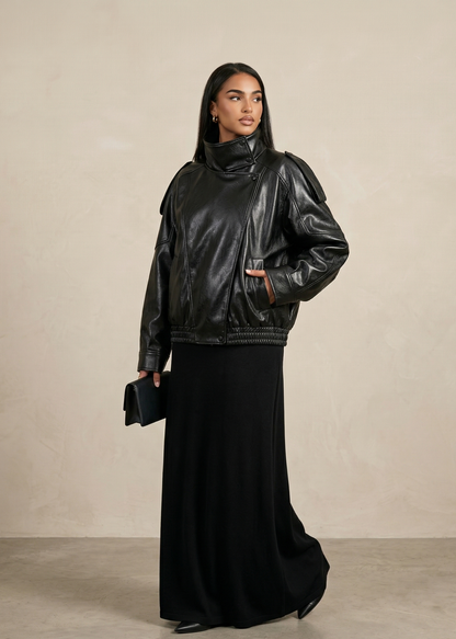 "Clara" Oversize Lederjacke mit Stehkragen